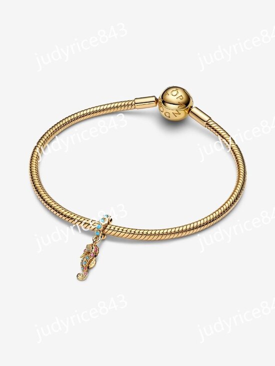 Retired Pandora Seahorse Dangle :: 14K Gold & Sterling  Pandora Seahorse Dangle Charm